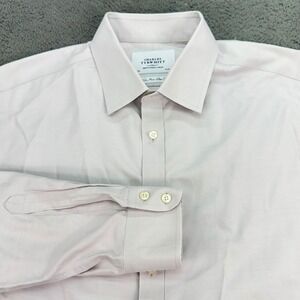 Charles Tyrwhitt Dress Shirt Mens 17/35 Light Pink Non Iron Slim Fit Twill
